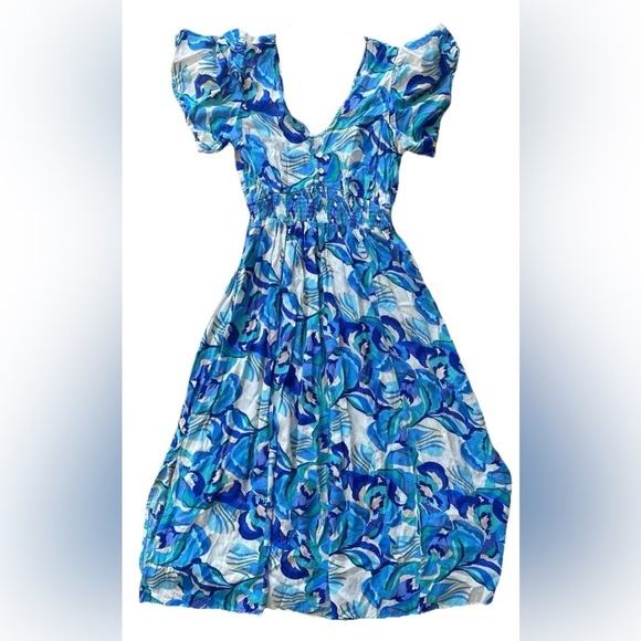 Anthropologie ABEL THE LABEL X Small Floral Dress Colorful Tropical Smocked - Picture 1 of 4